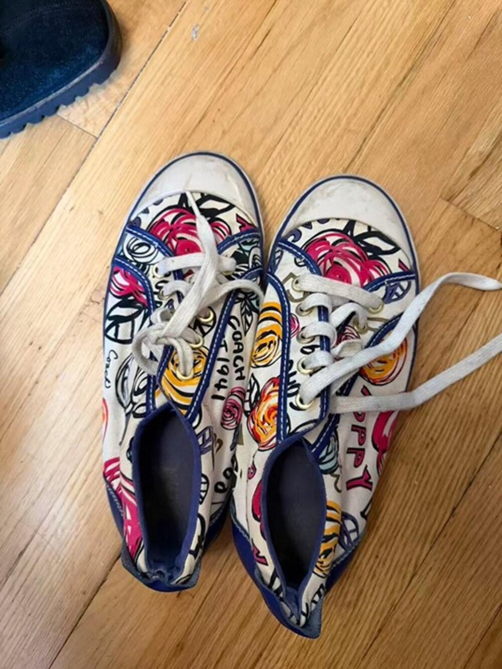 Coach Floral Print Canvas Sneakers White Blue Pink